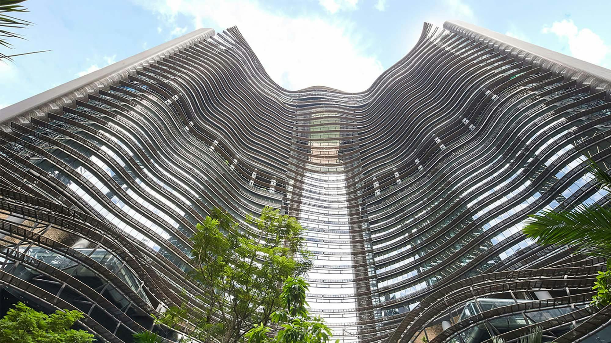 Marina One Residences towering from below