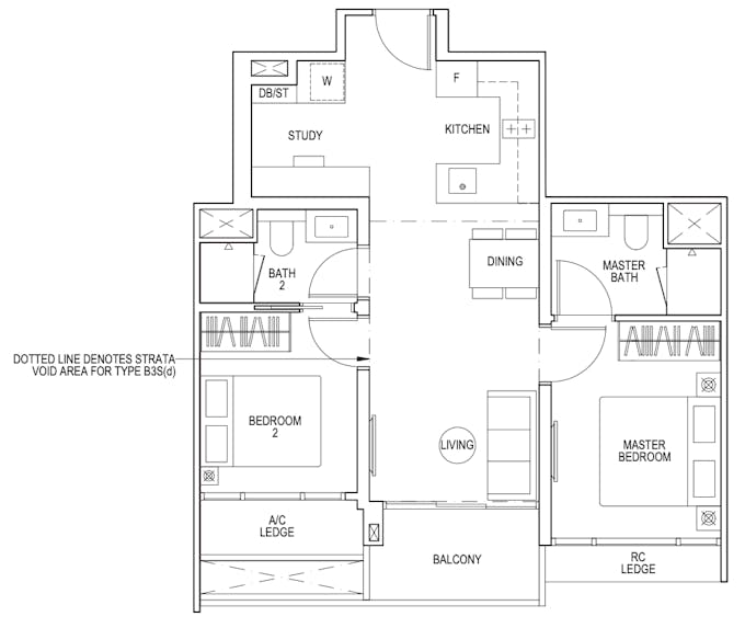 piccadilly grand 2 bedroom with study floor plan