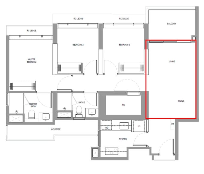 North Gaia 3 bedroom living dining area floor plan
