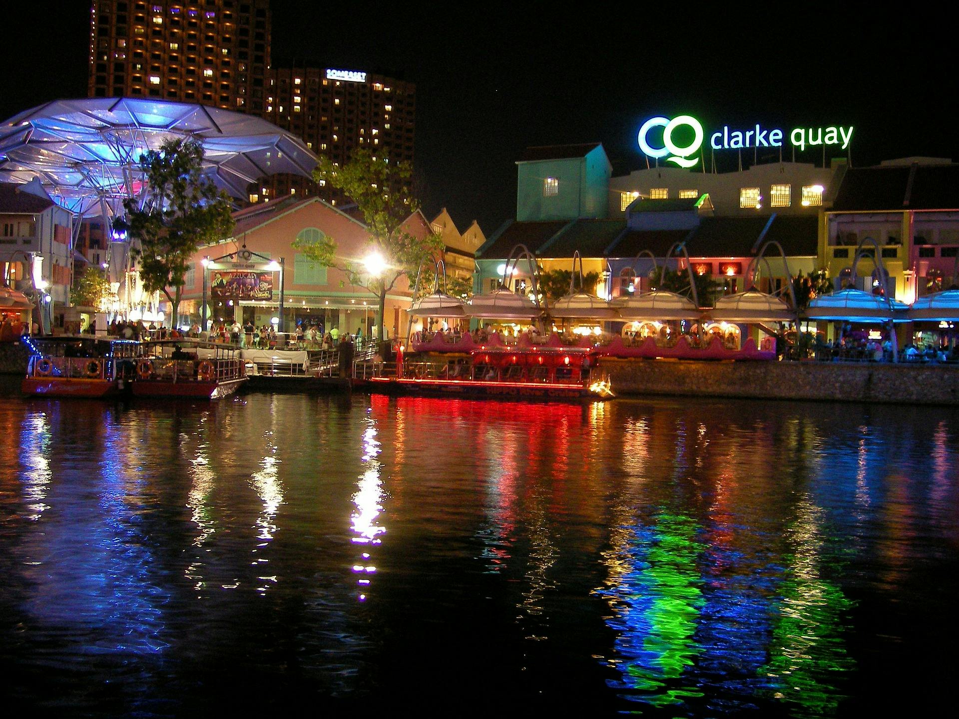 Riverside view of clarke quay at night