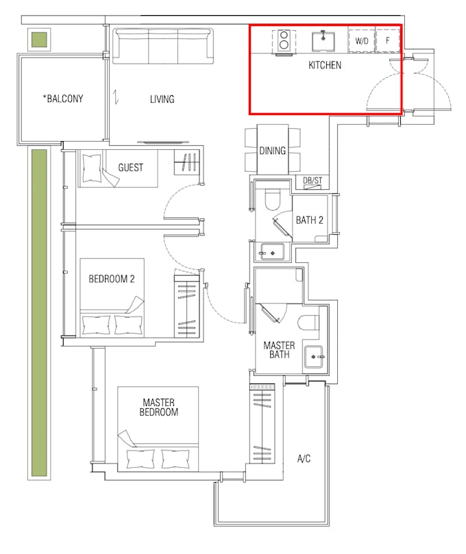 jervois mansion 2 bedroom kitchen floor plan