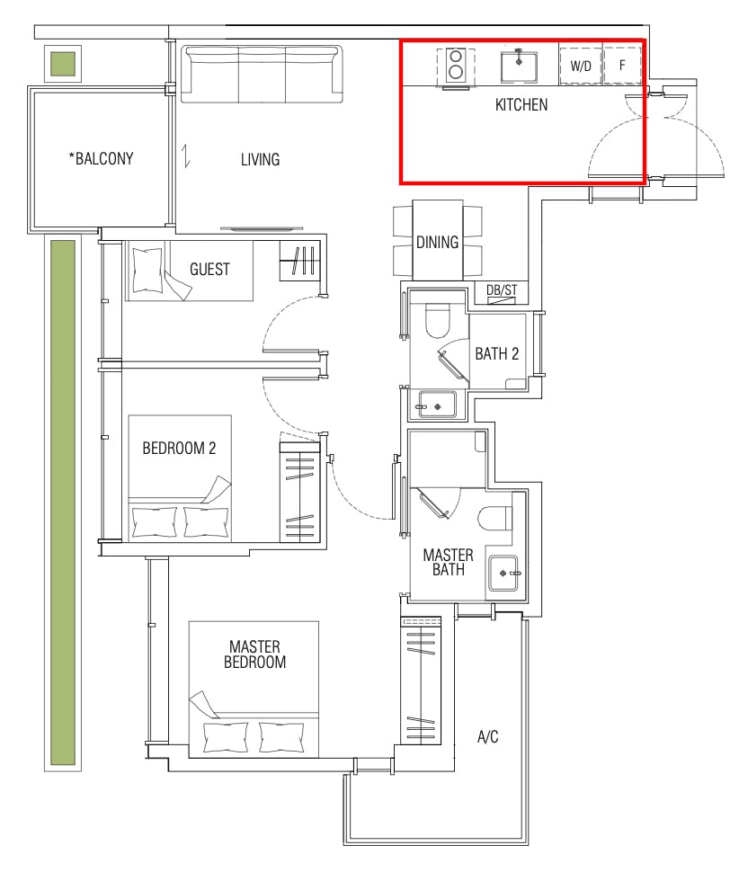 jervois mansion 2 bedroom kitchen floor plan