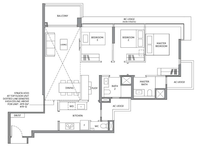 lakegarden residences 3 bedroom study floor plan