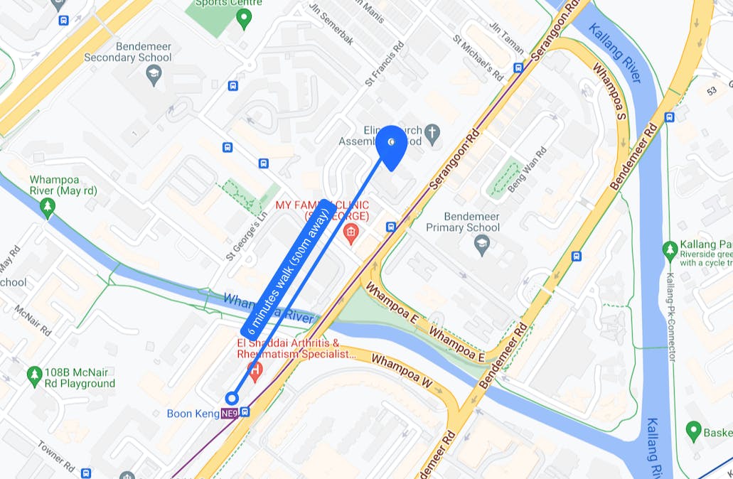 Distance from the Former Euro-Asia Apartments to Boon Keng MRT station 