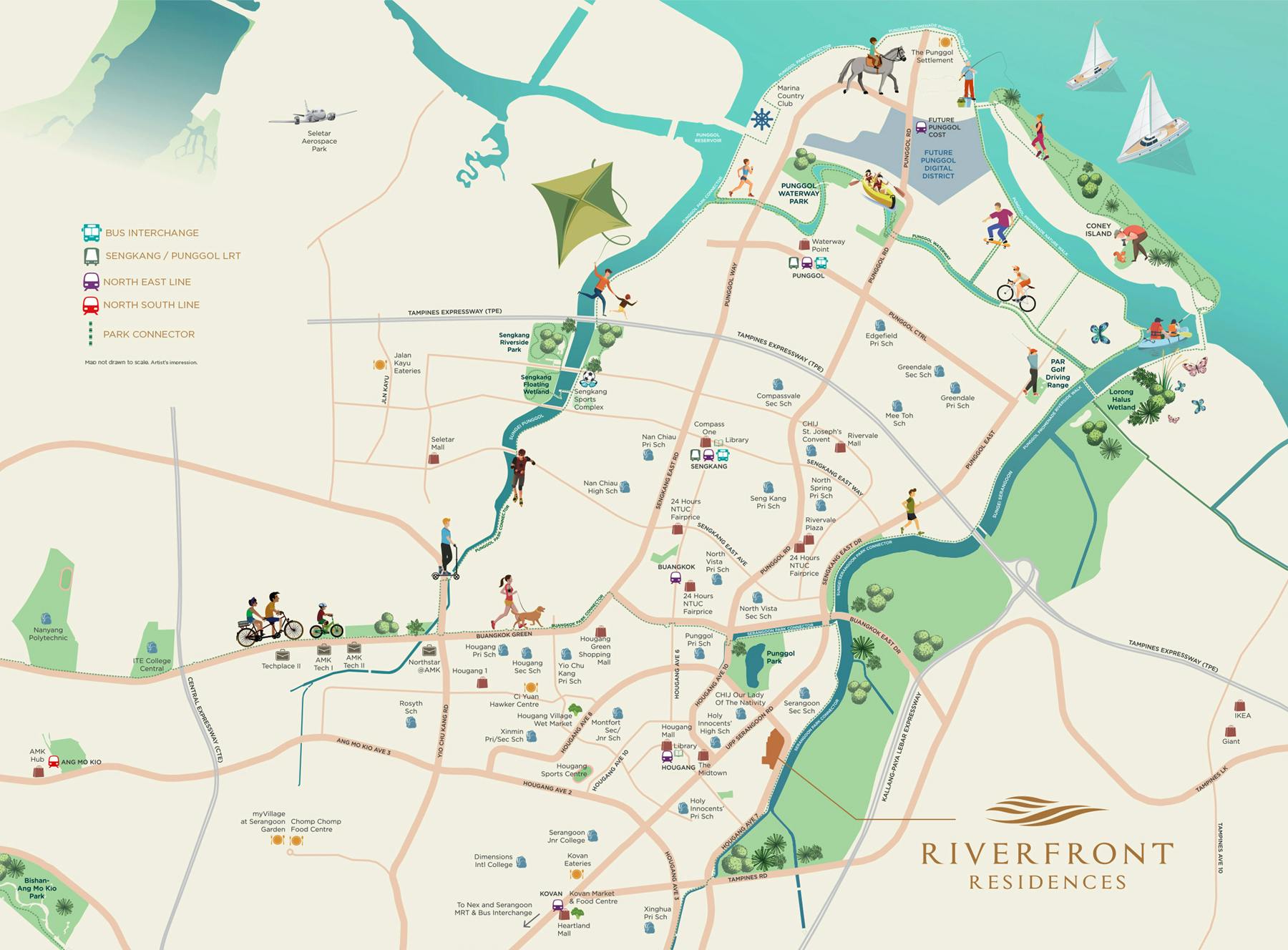 Map view of parks within Riverfront Residences vicinity