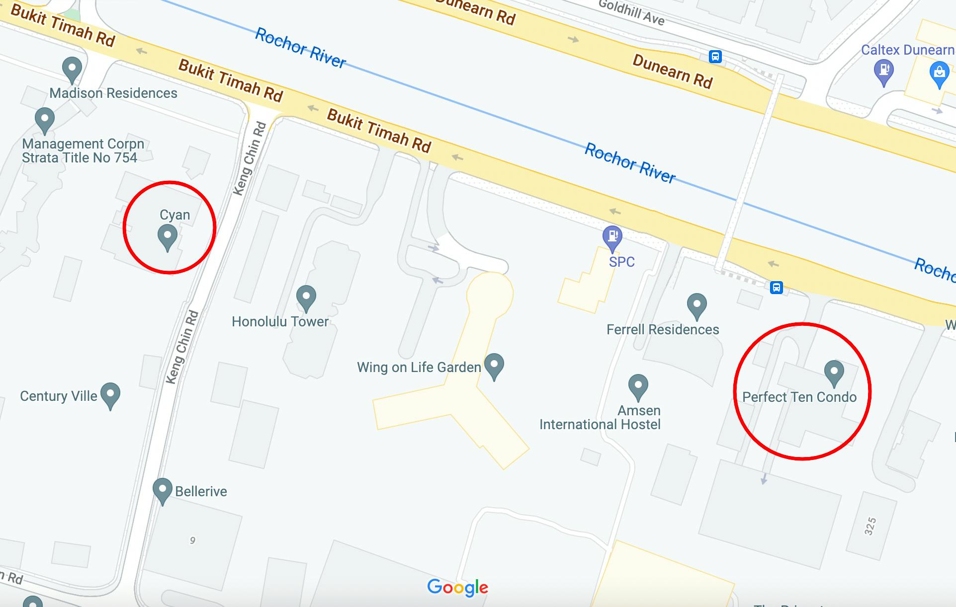 google maps of perfect ten and cyan