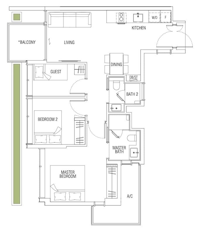 jervois mansion 2 bedroom and guest floor plan