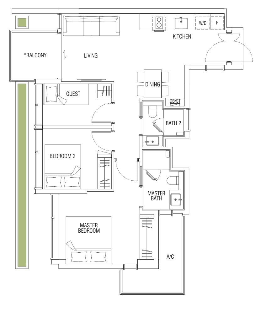 jervois mansion 2 bedroom and guest floor plan