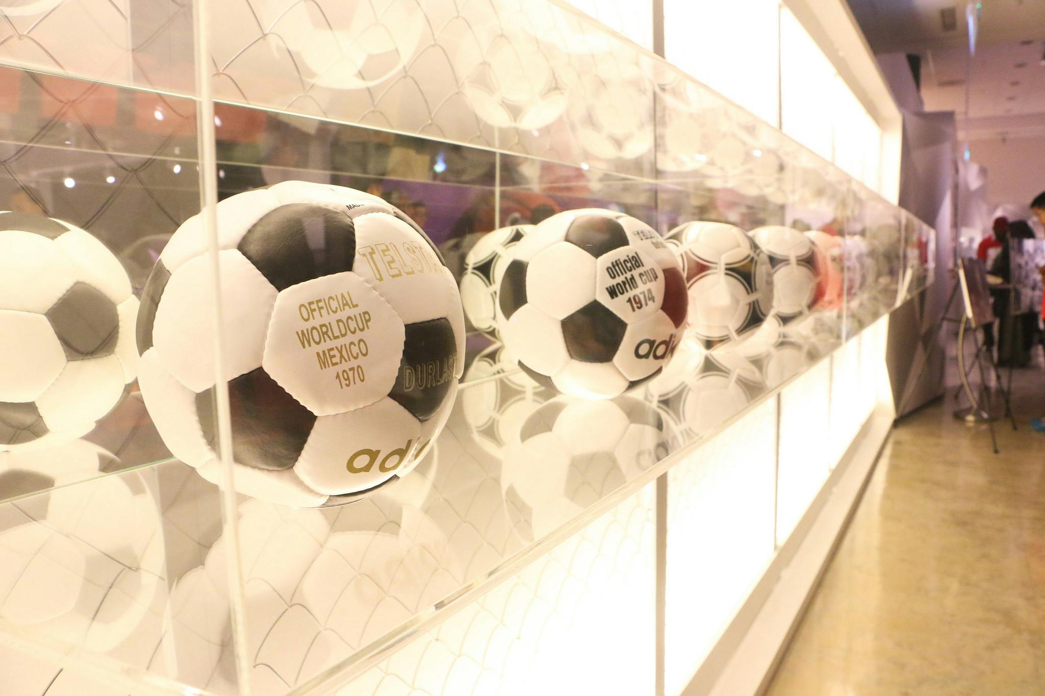 Iconic footballs in the Singapore Sports museum. An Adidas ball from the official World Cup Mexico 1970.
