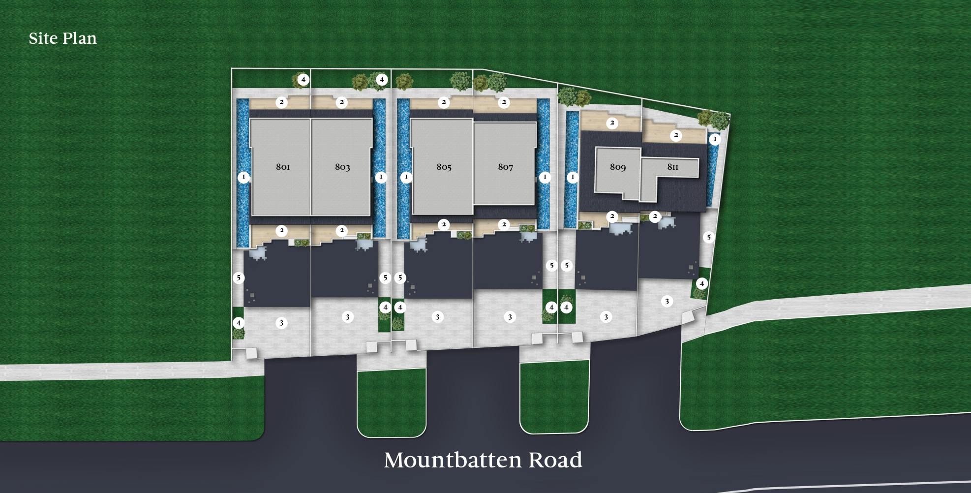 The Carrara's site plan featuring an array of amenities within each home compound.