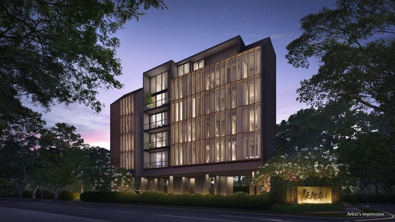The facade of Ikigai condo at night