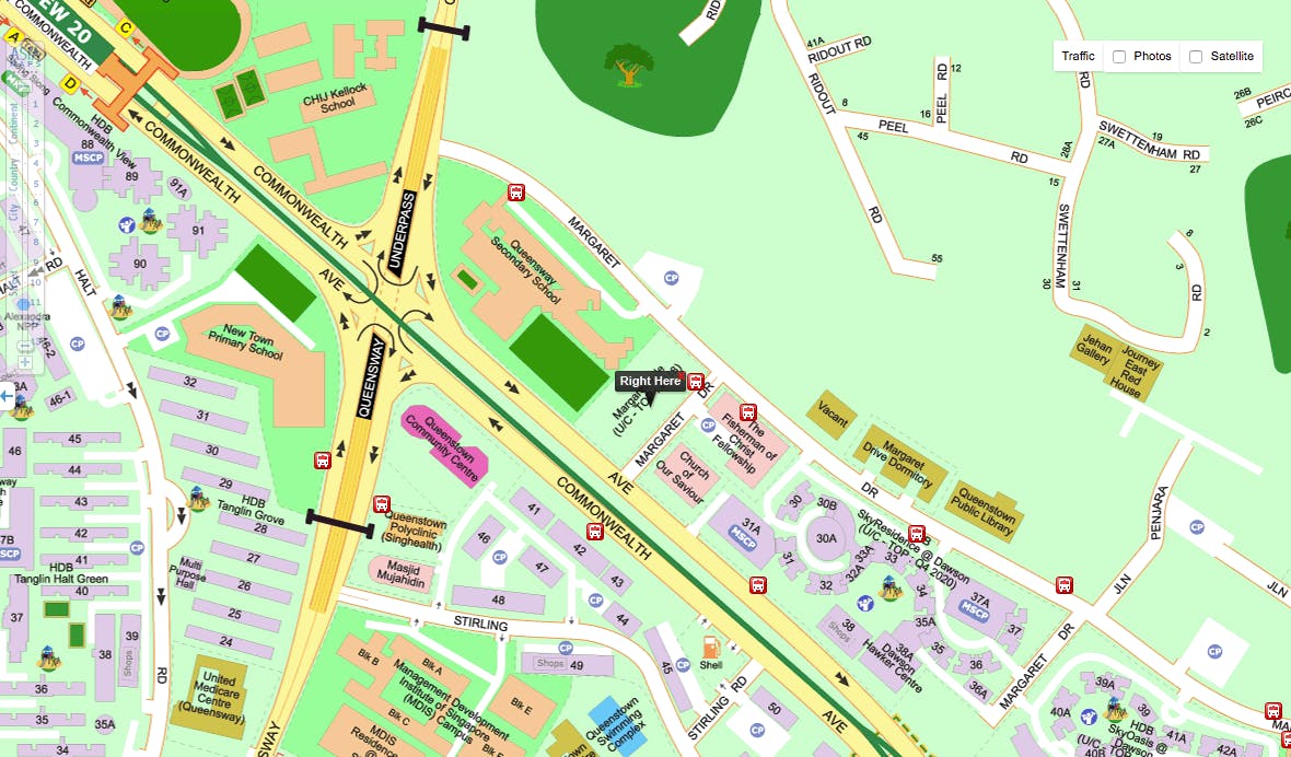 Street directory view of the amenities around Margaret Ville
