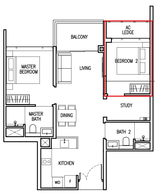 the commodore 2 bedroom bedroom 2 floor plan