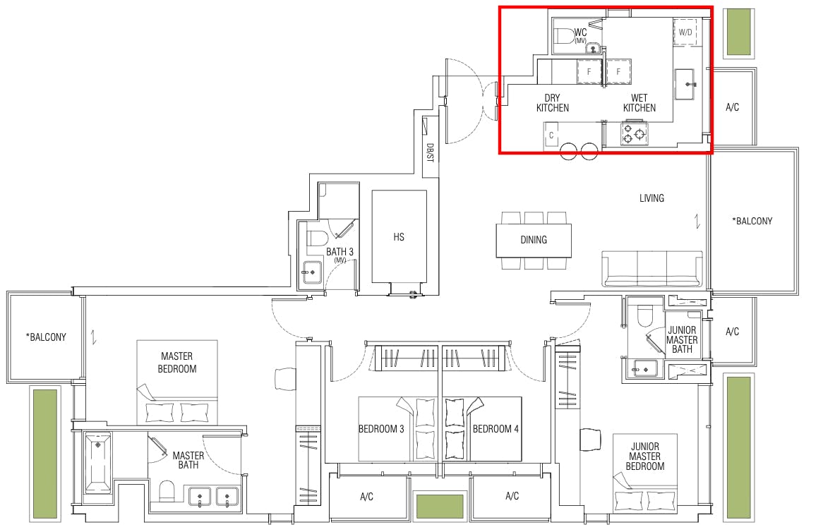 jervois mansion 4 bedroom kitchen floor plan