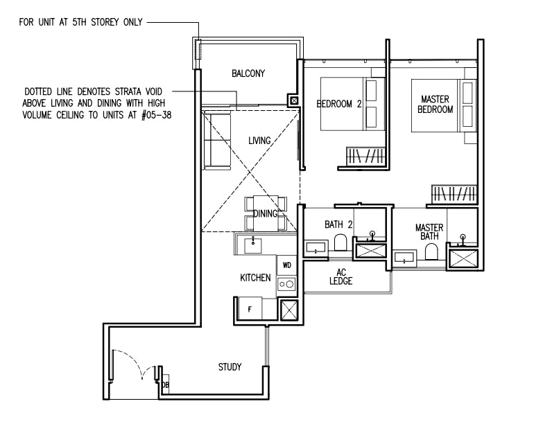 the commodore 2 bedroom floor plan with study room