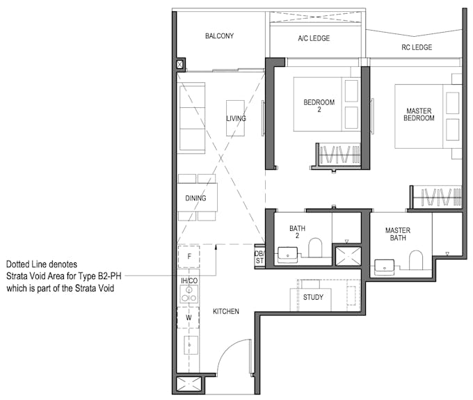 blossoms by the park 2 bedroom study floor plan