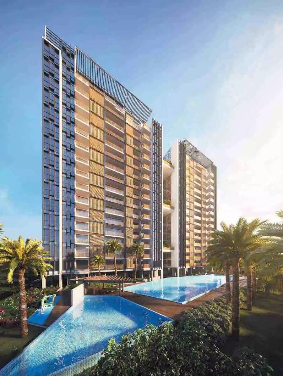 A wide shot of the natural features and swimming pool that TRE Residences has to offer.
