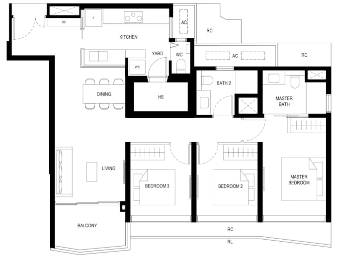 lentor hills residences 3 bedroom yard floor plan