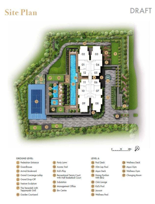 The site plan of Pullman Residences, where amenities can be seen.