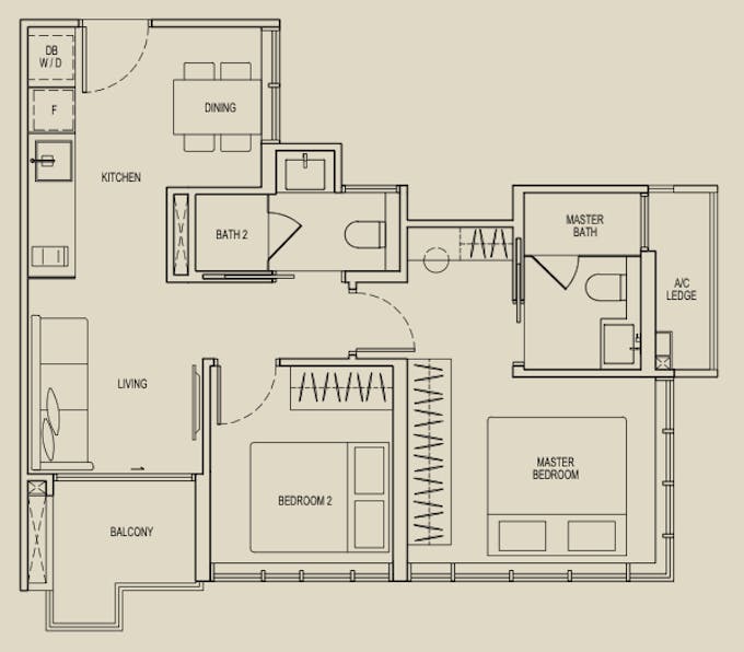 hill house 2 bedroom floor plan b3