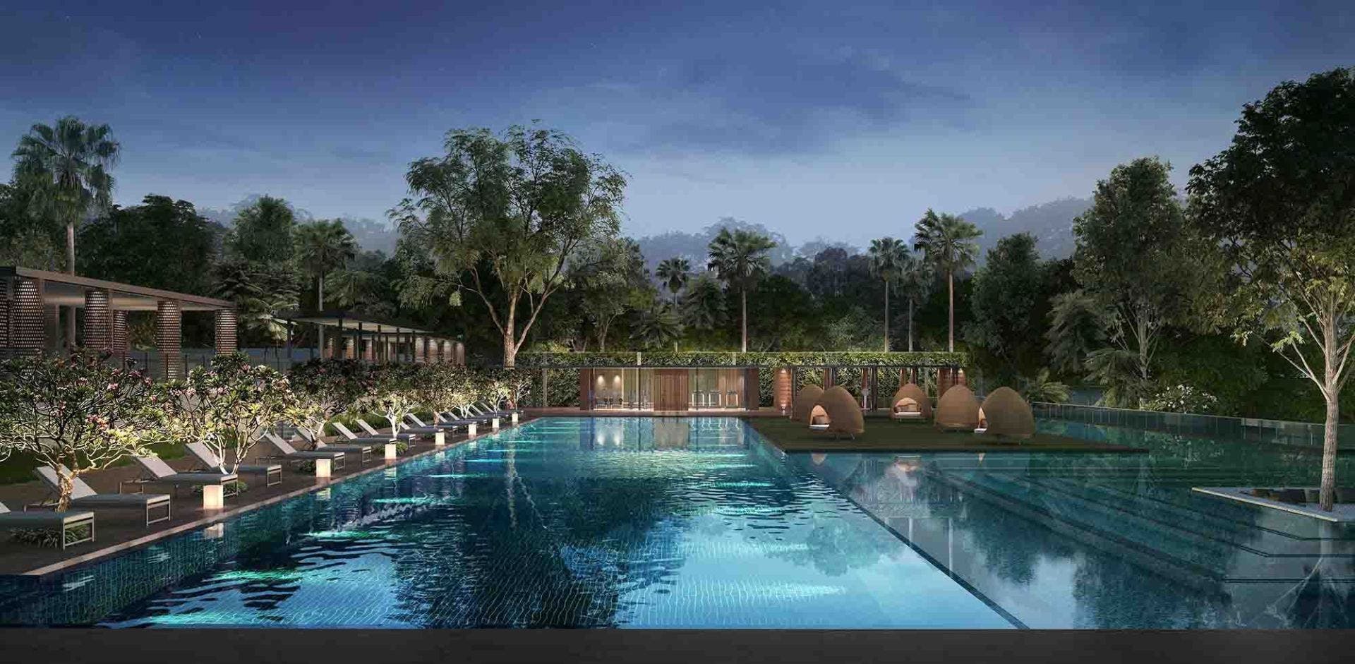 The luxurious pool at Normanton Park awaits you