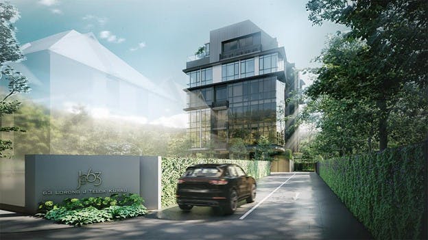 J@63 is built at the end of a driveway for added privacy and buffer from the hubbub of traffic.
