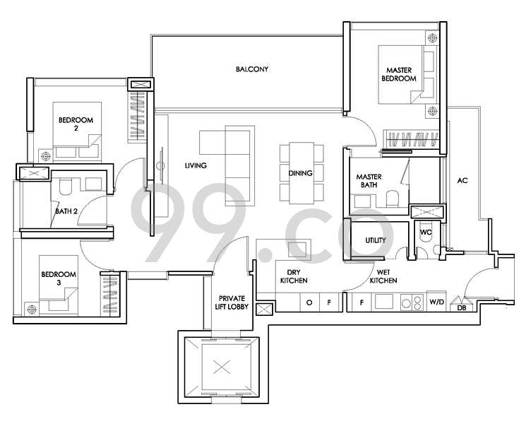 sloane residences 3 bedroom floor plan