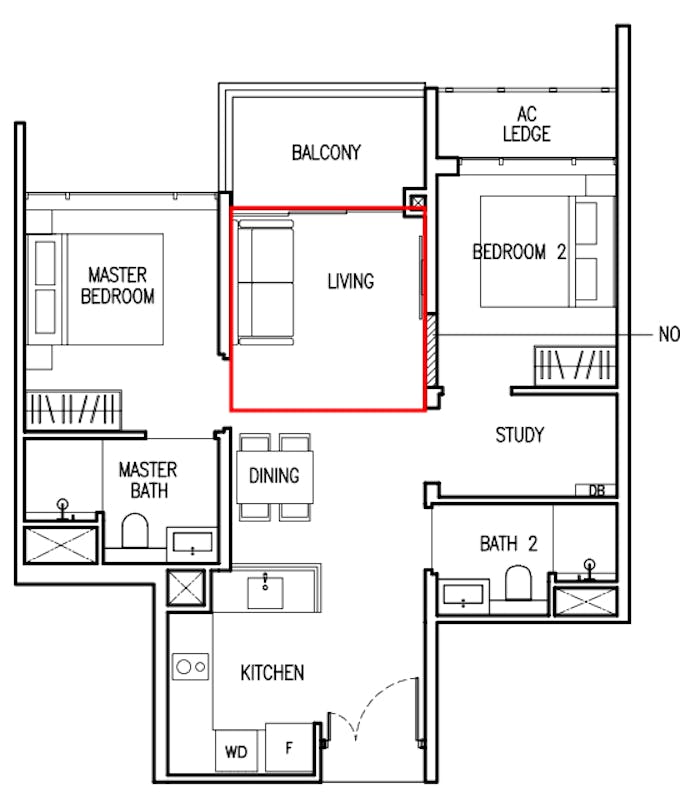 the commodore 2 bedroom living floor plan