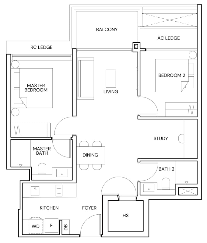 terra hill 2 bedroom study floor plan