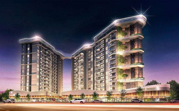 Stars of Kovan condominium glistens at night in an atrtist's impression