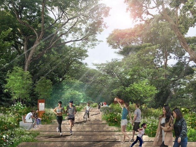 An artist's impression of the Heritage Walk at the upcoming Bidadari Park, only a 7-miniutes drive from Mattar Residdences.