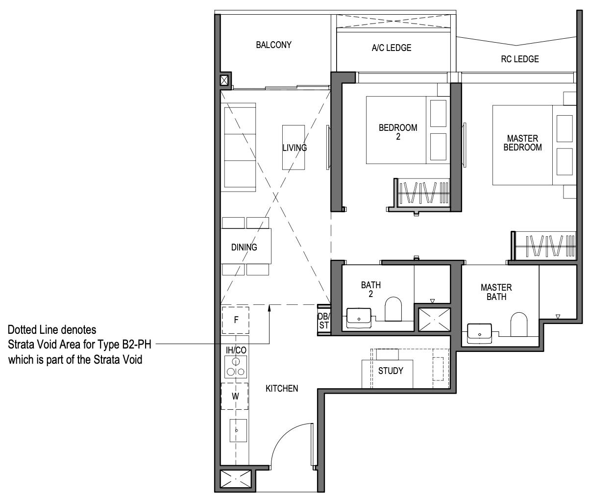 blossoms by the park 2 bedroom study floor plan