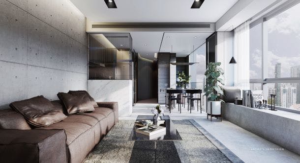 The monochromatic theme of The Iveria at Somerset is a feast for the eyes.