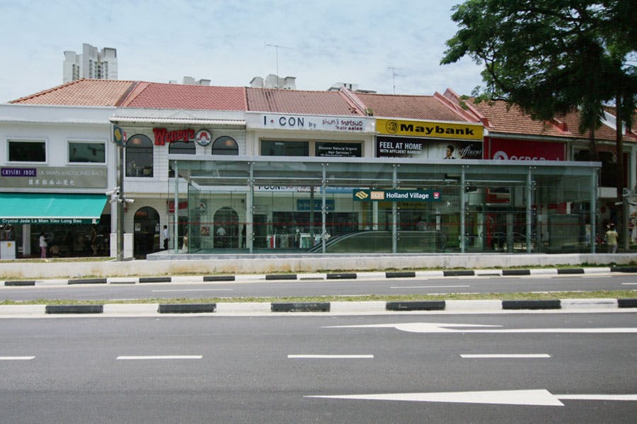 Holland Village MRT station from across the road, a walk away from Hyll on Holland.
