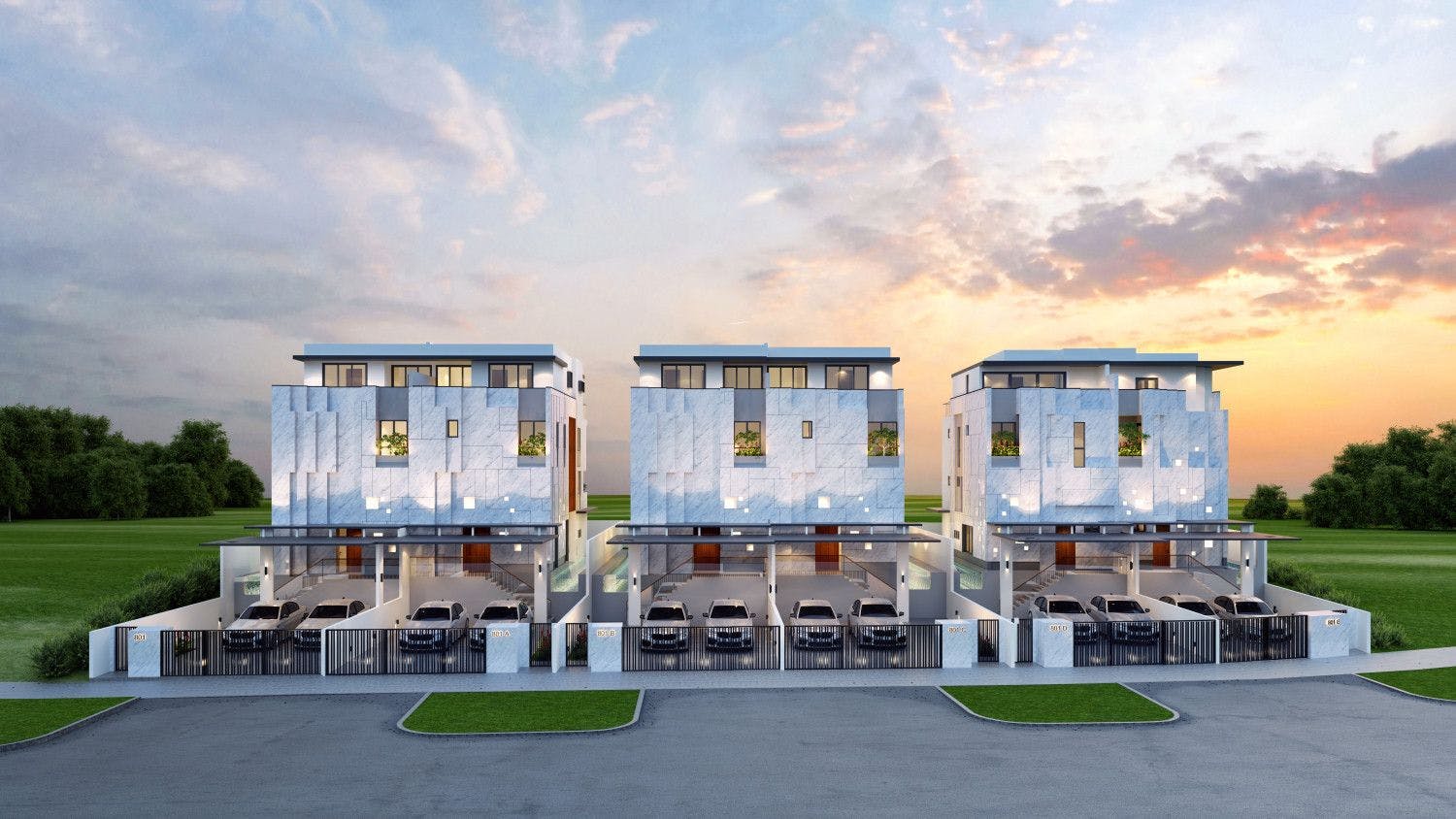 The Carrara's facade - a freehold collection of 6 luxurious semi-detached homes on Mountbatten Road.