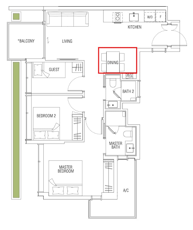 jervois mansion 2 bedroom dining floor plan
