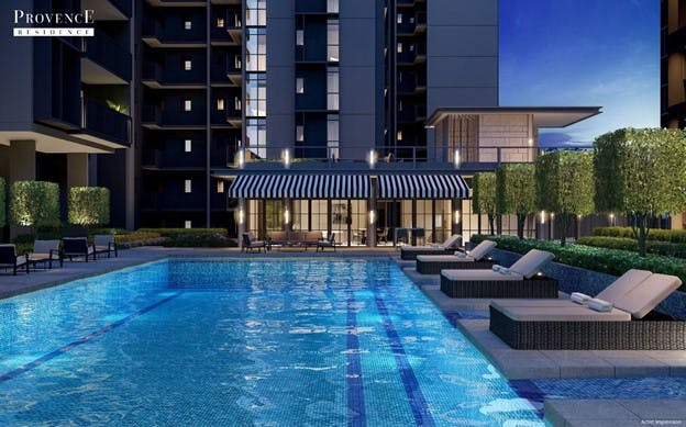 Artist's Impression of the luxurious swimming pool and clubhouse at Provence Residence EC.