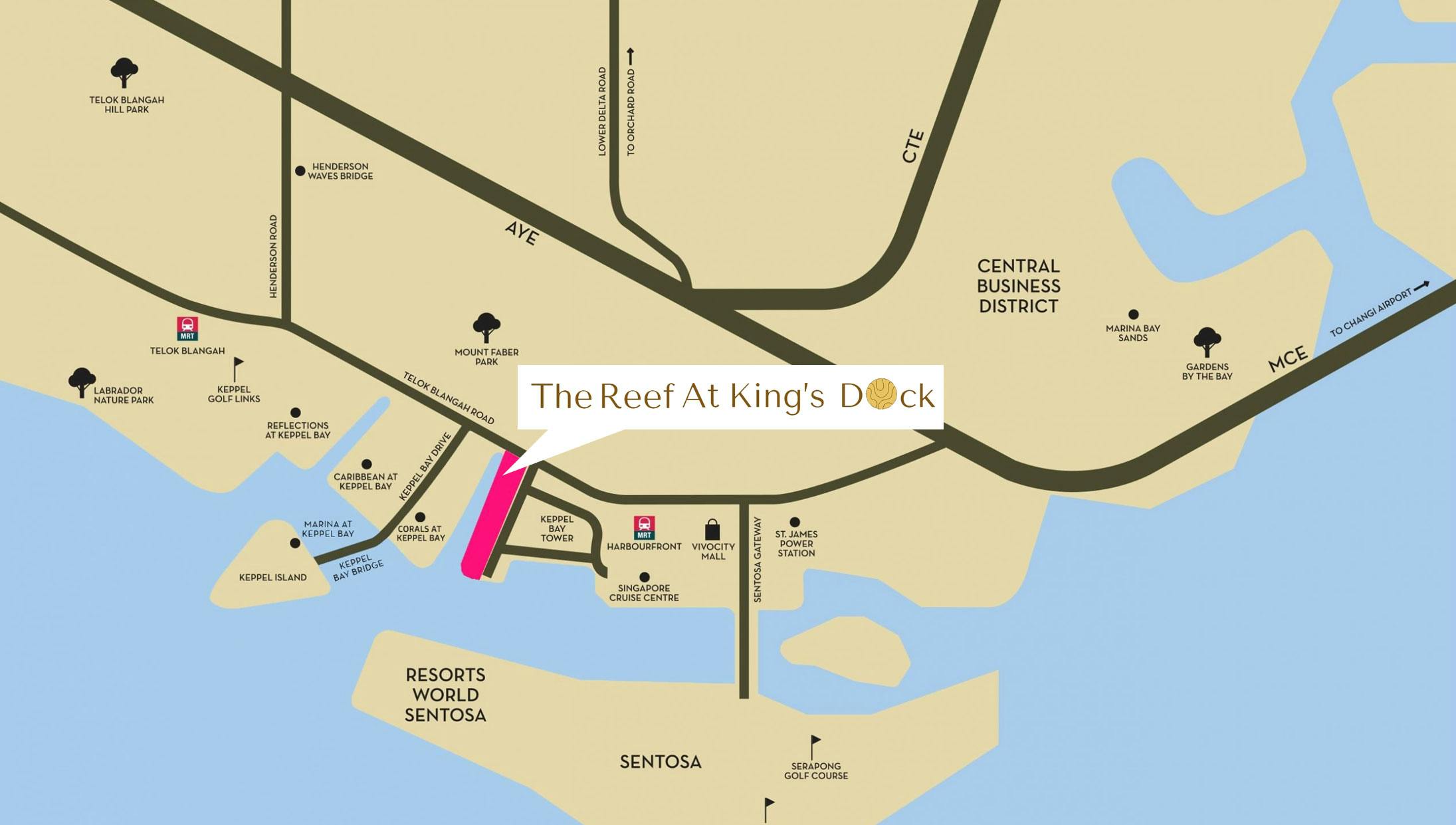 The Reef at King's Dock is mere minutes away on foot to major shopping centres and Harbourfront MRT Station. It is also conveniently serviced by many major highways.
