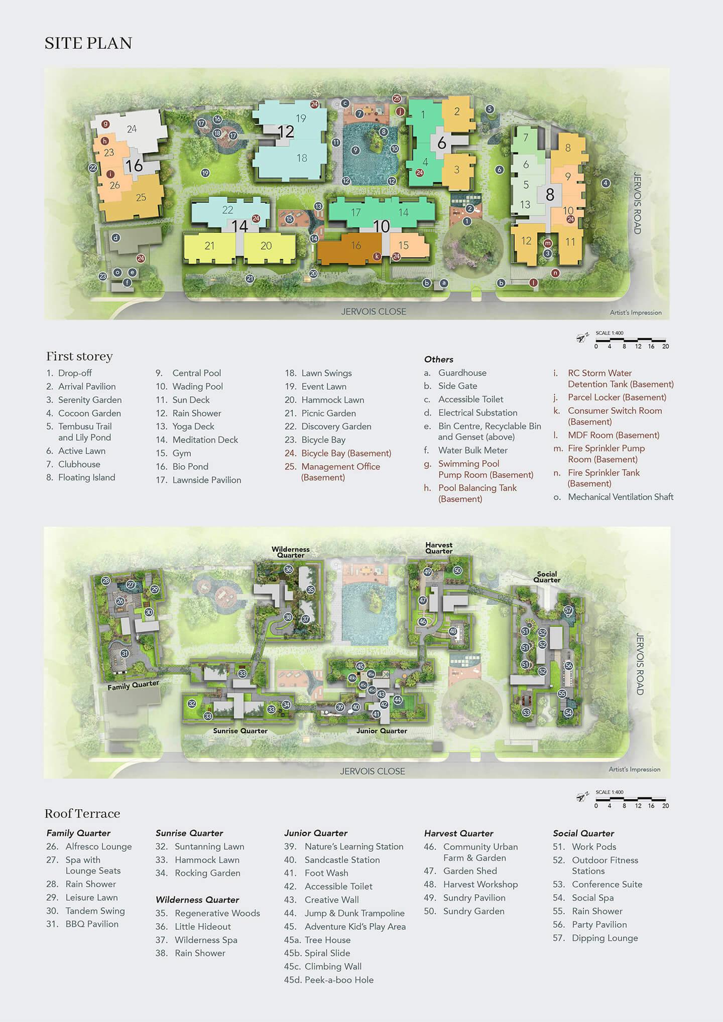 Jervois Mansion's site plan, featuring 6 quarters and a holistic array of curated facilities.