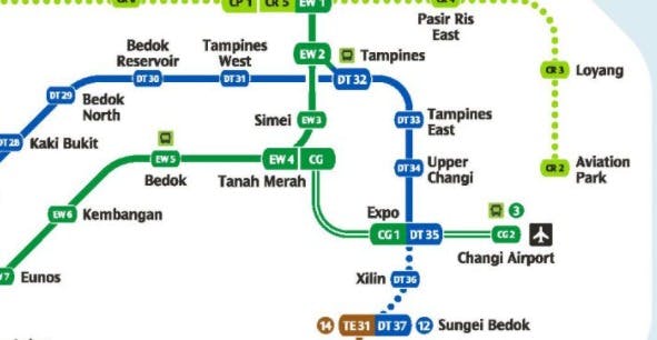Tanah Merah Mrt station on system map