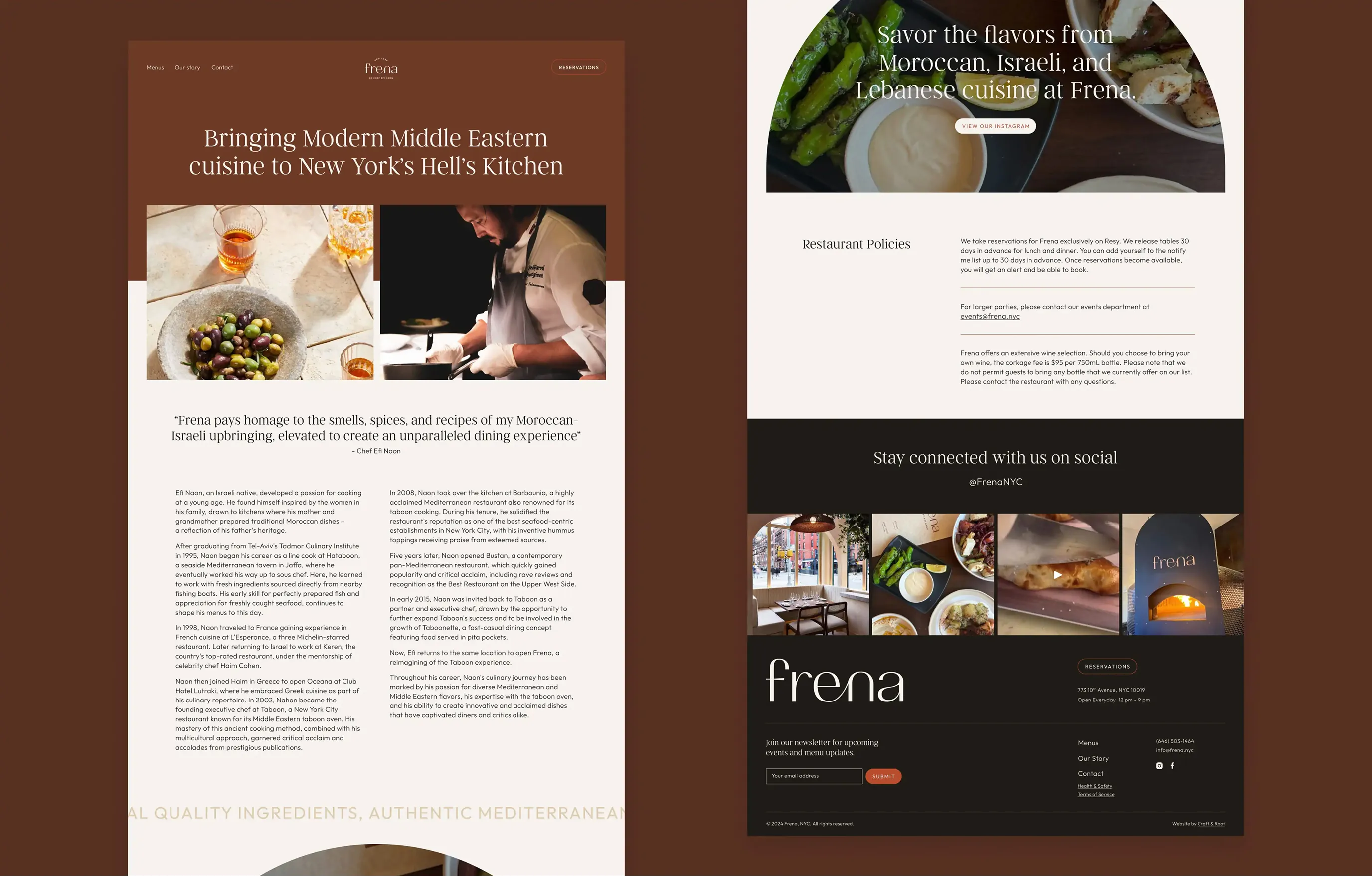 Frena website page mockups side by side
