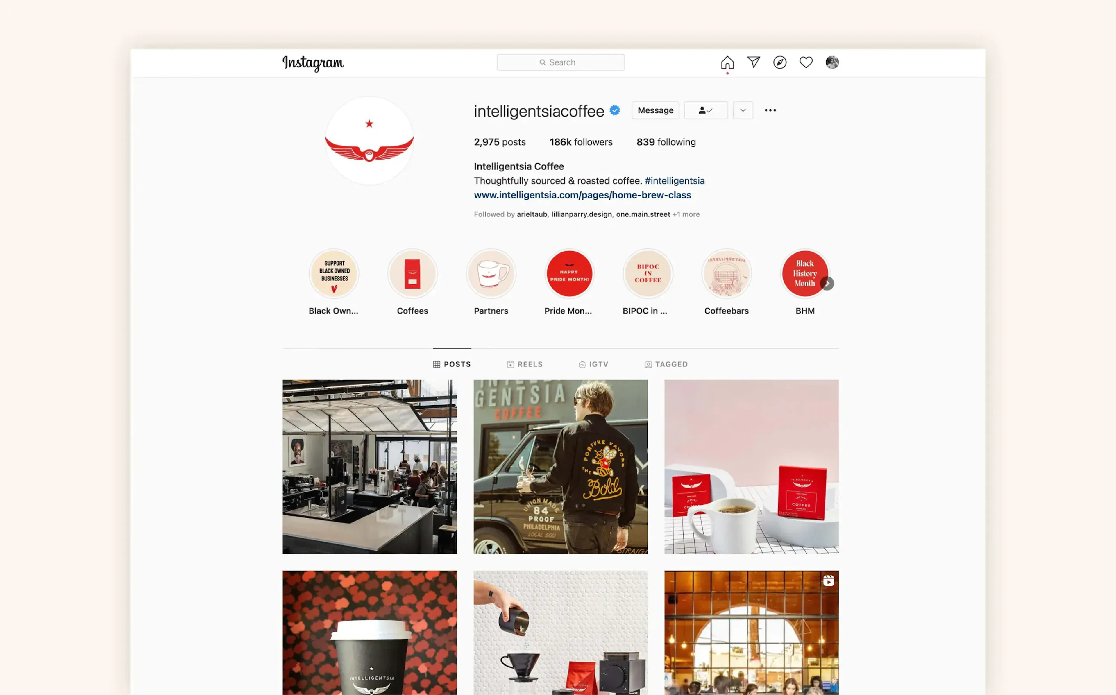 Intelligentsia Instagram profile page mockup