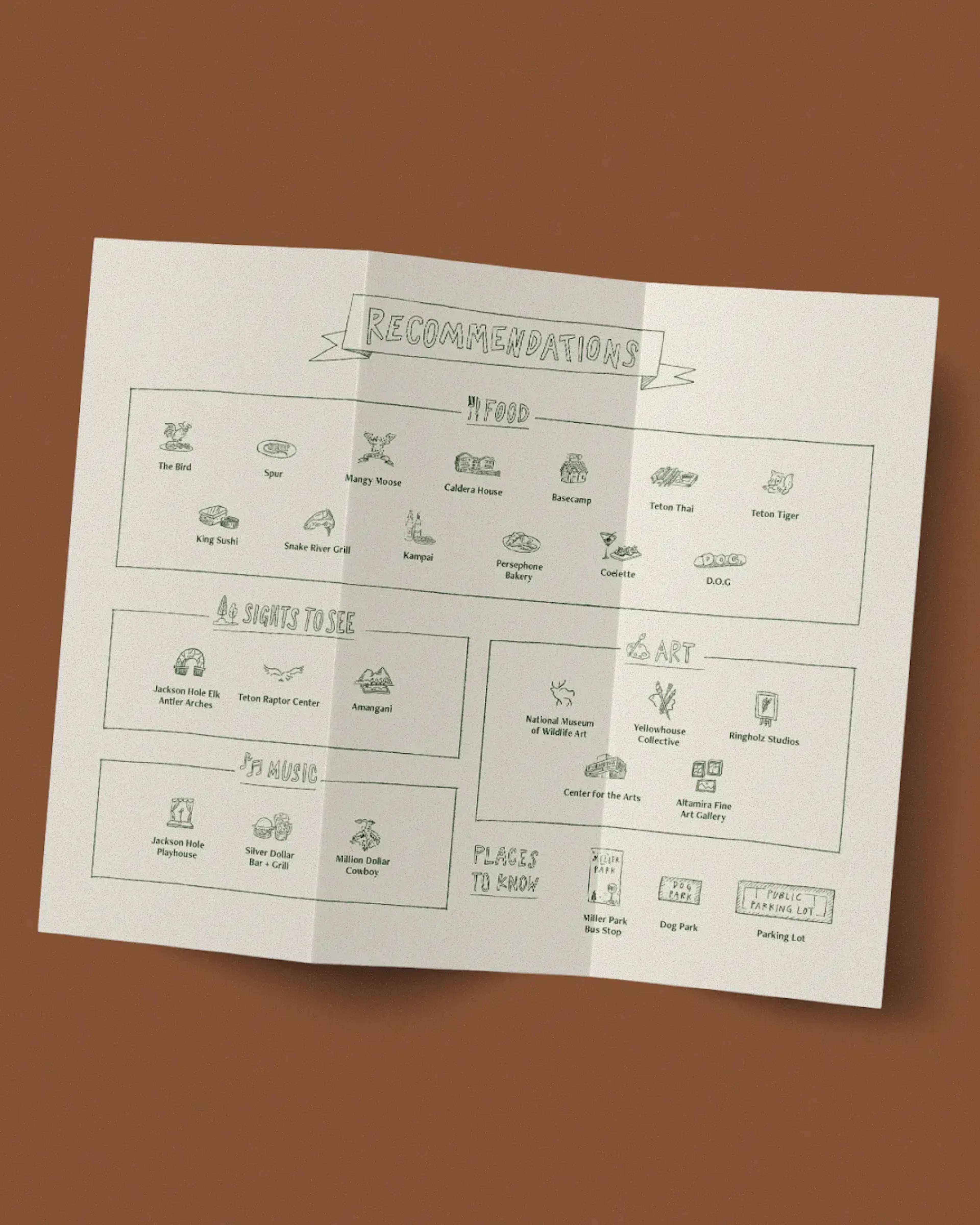 Illustrated recommendations booklet with food and activity icons