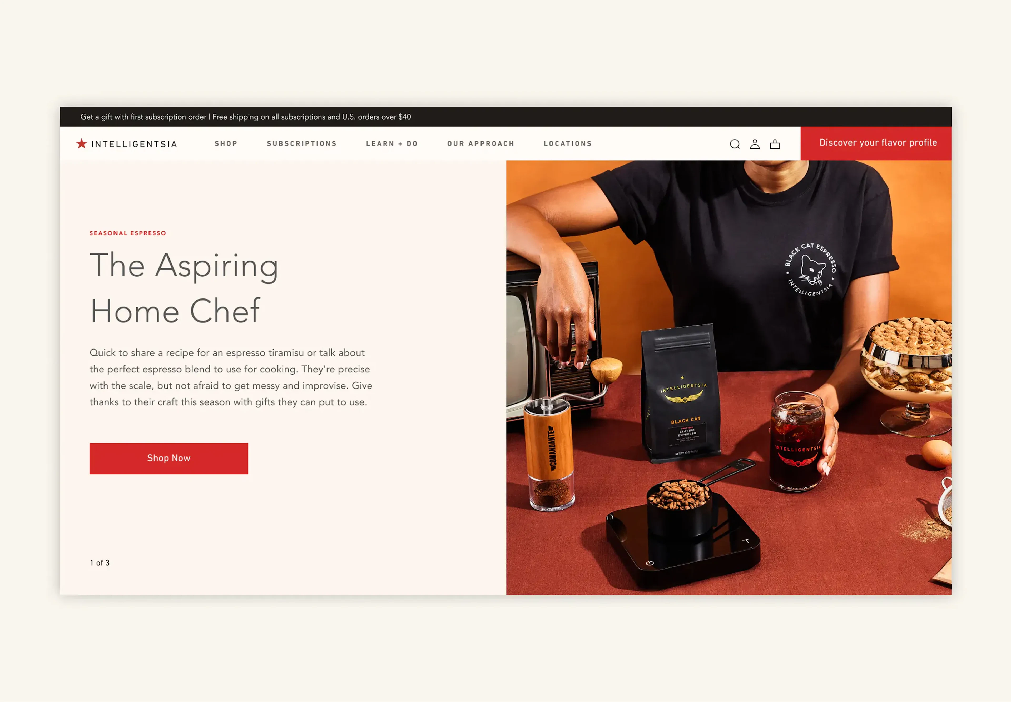 Intelligentsia website homepage mockup with a barista pouring coffee