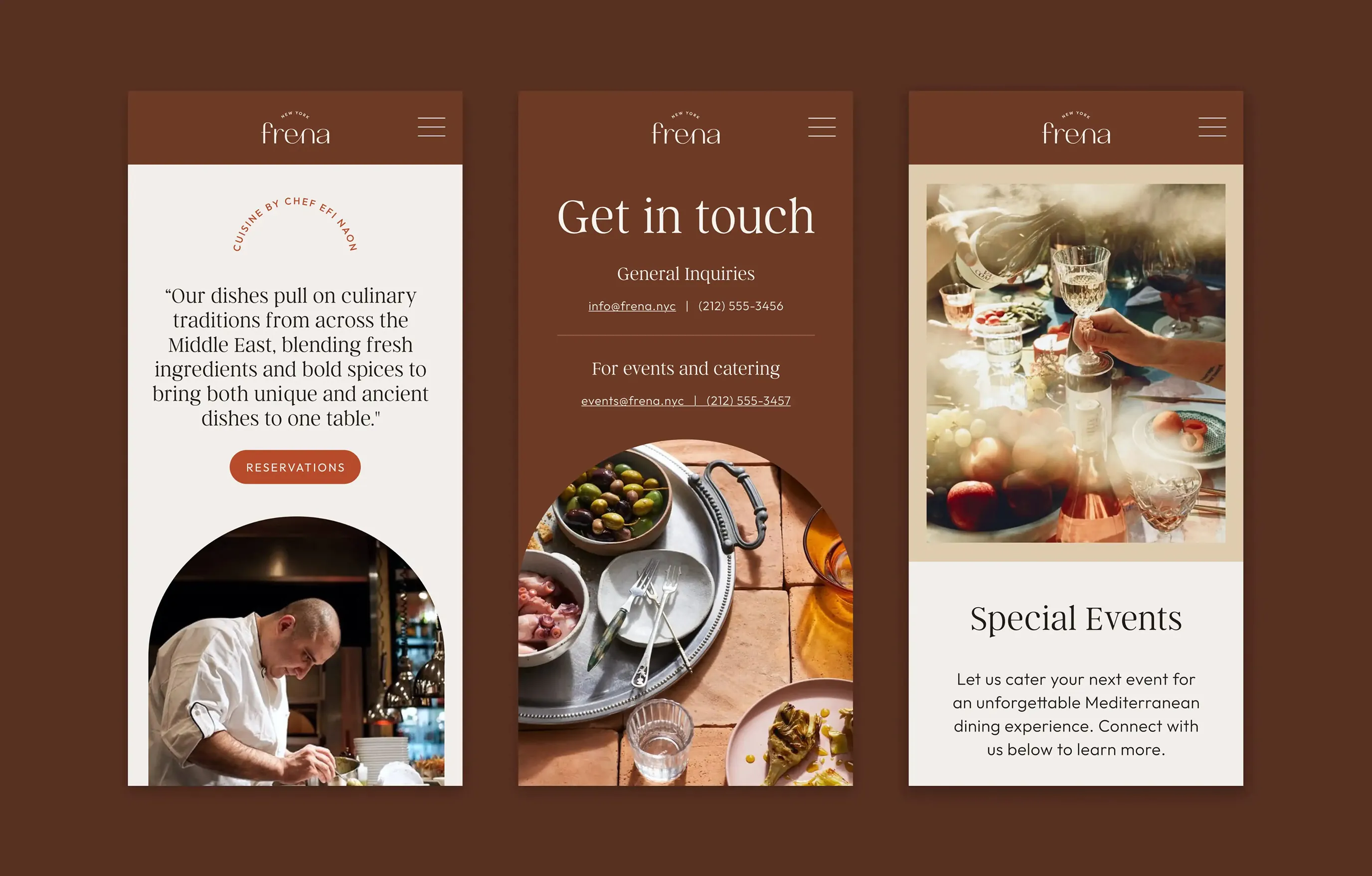 Frena website mockups on three mobile phones