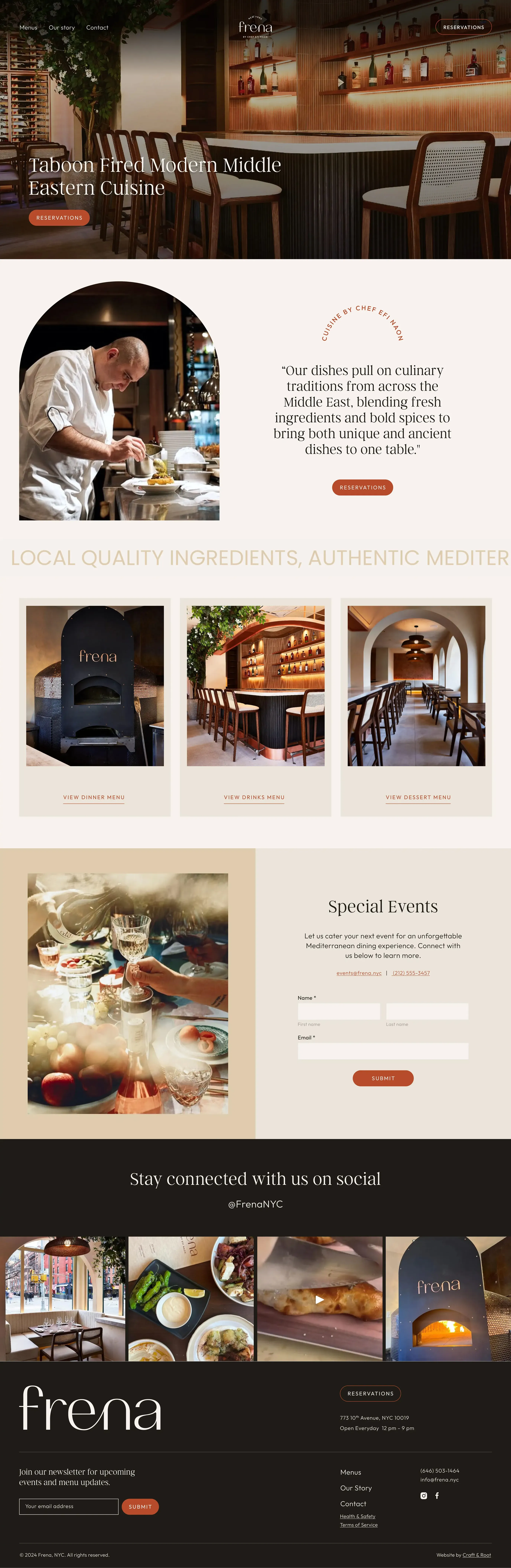Frena restaurant website homepage mockup