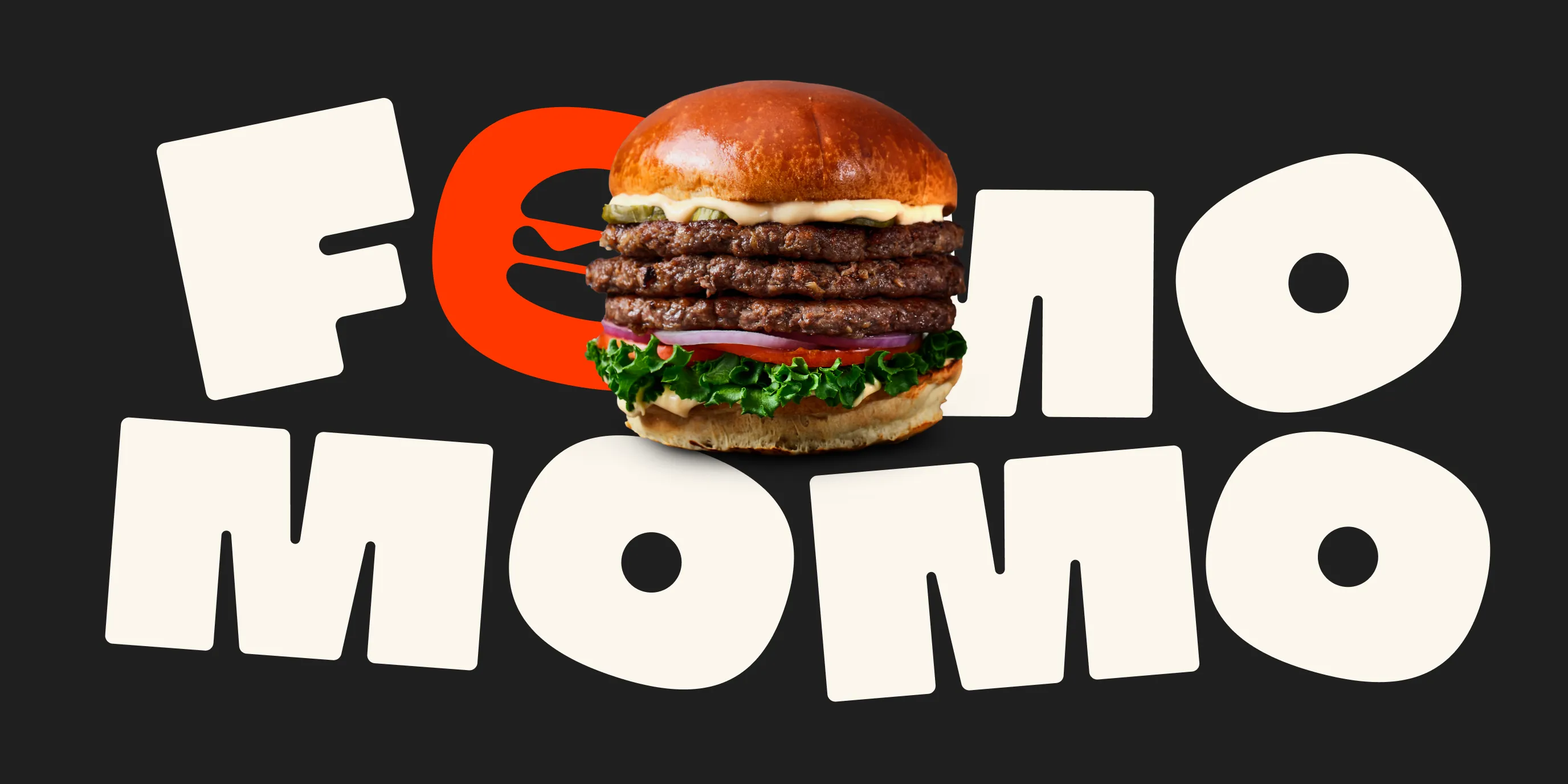 Image of FOMO MOMO logo with hamburger on top