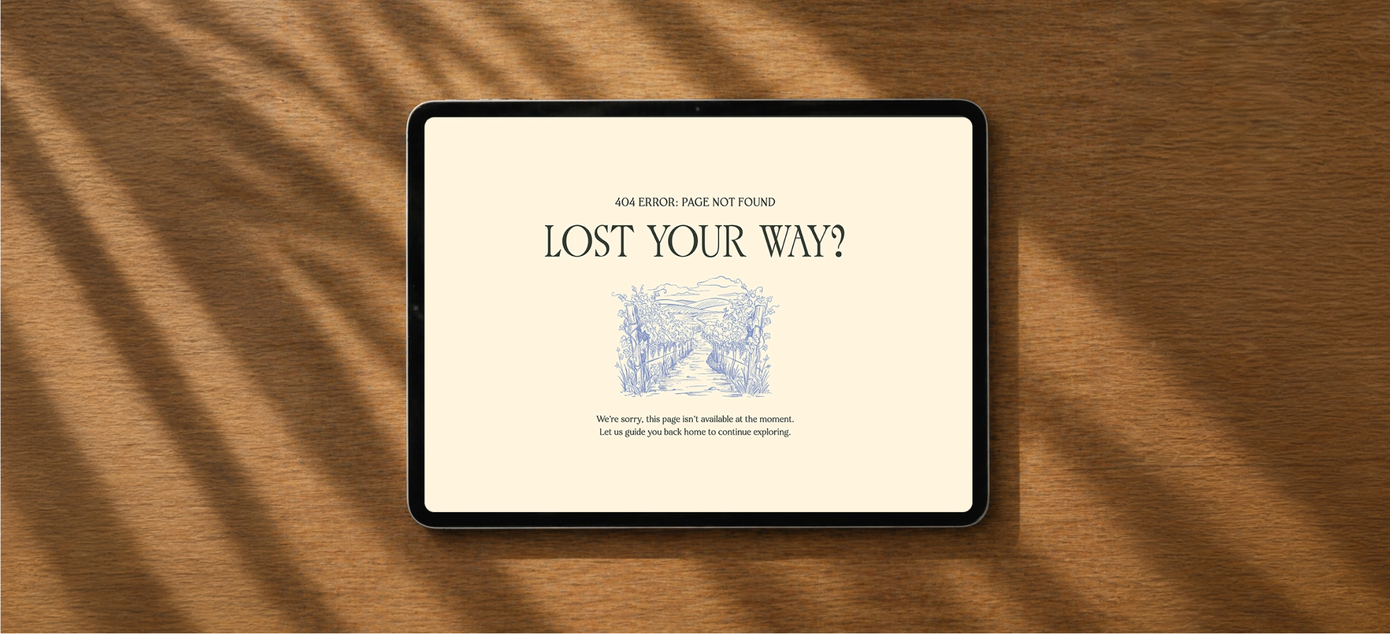Tablet displaying a 404 lost your way page
