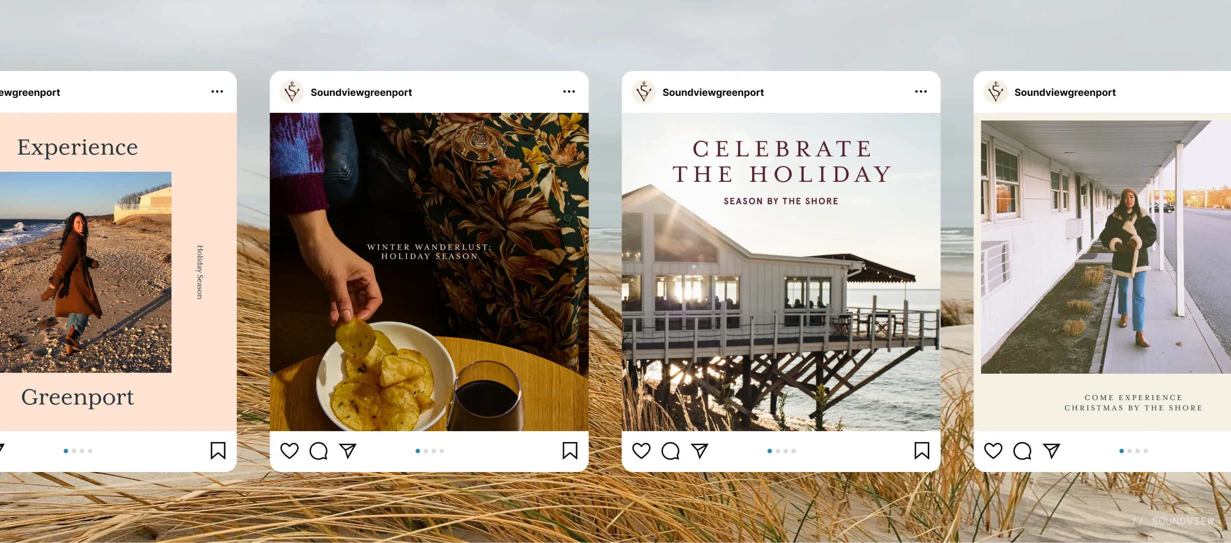 Four Instagram post mockups for Soundviewgreenport