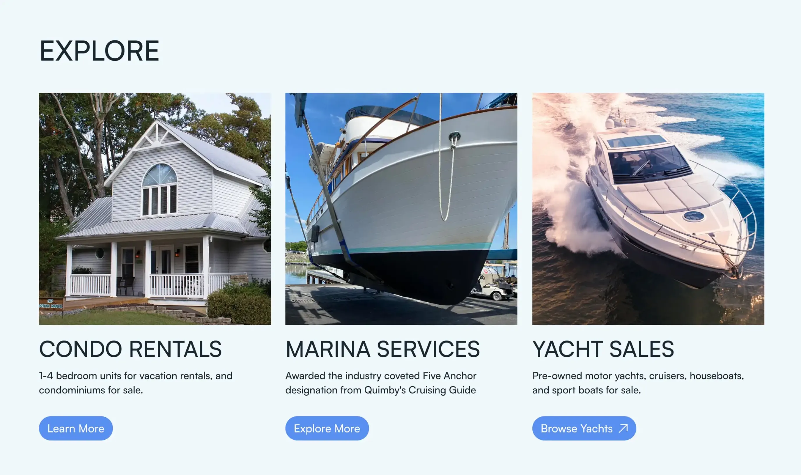 Green Turtle Bay Resort and Marina explore section mockup
